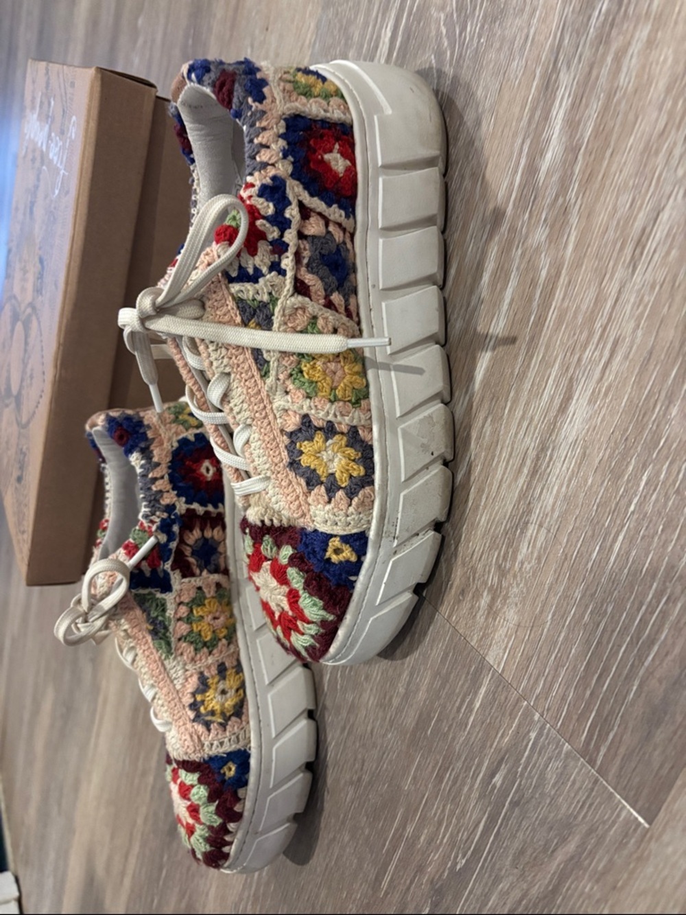 Free People Multi-Color Crochet Platform Sneakers - Cream Sole